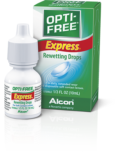 OPTI-FREE® Express® Rewetting Drops for contact lenses.