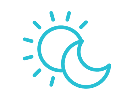 A sun and crescent moon icon symbolizing all-day comfort and protection