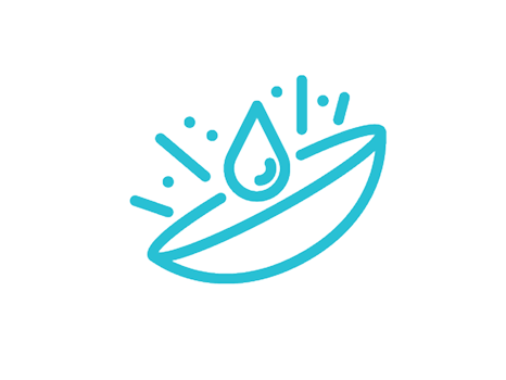 A contact lens with a water droplet icon, indicating lens hydration or cleaning